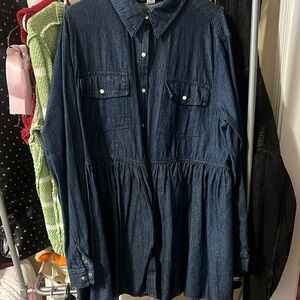 Dark Blue Denim Button-Up Shirt Dress